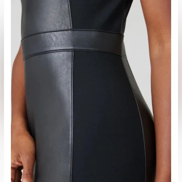 Spanx, Leather-Like Combo Fitted Dress NWT - Picture 3 of 10